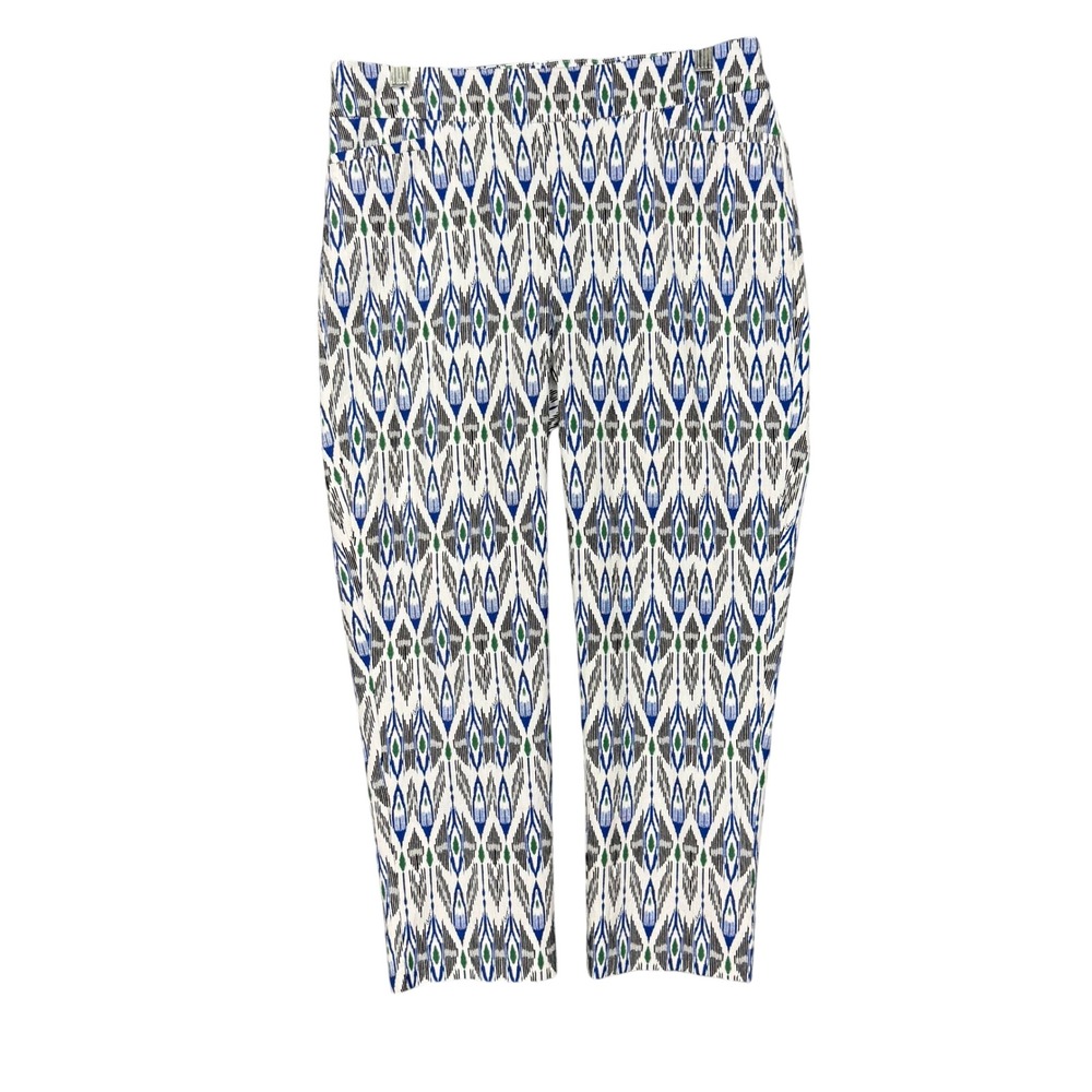 Chicos Pull On Crop‎ Pants 2 Womens 12 Blue Ikat Geometric Stretch So Slimming